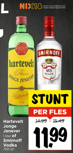  hartevelt smirnoff wodka jenever 1 18 25 700 nix18 prima jonge jaar legitimatie alcohol vodka fles liter ml 