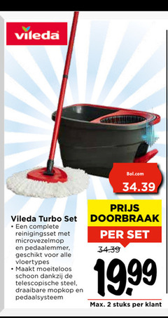  2 vileda turbo reinigingsset microvezelmop pedaalemmer vloertypes schoon telescopische steel draaibare bol.com doorbraak stuks 