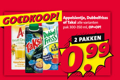  appelsientje dubbelfrisss taksi fruitdrank 2 99 fruit orange dubbel tropisch appel perzik kca pak ml pakken 