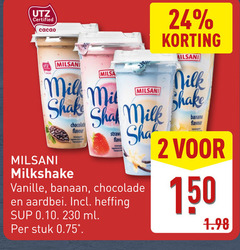  milsani milkshake 2 24 150 certified cacao milk shake chocolate flavour straw flavo vanille banaan chocolade aardbei heffing ml stuk banana 