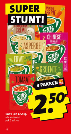  unox soep 3 18 super indiase champignon erwt asperge tomaat cup soup pak zakjes kerrie chinese groente pakken 3x 2 50 