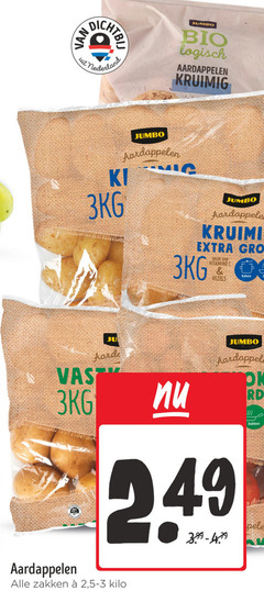  aardappelen nederland jumbo bio logisch kruimig 1.3kg vitamine vezels koken aarde vast bakken zakken 2 kilo 