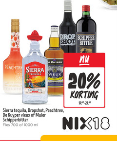 18 20 700 1000 peach liqueur mexico peachtree sierra le tequila blanco agave azul hecho drop schipper shot bitter kuyper vieux red frans b.v. schiedam original dropshot muier schipperbitter fles ml 