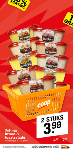  johma salade 2 40 kip kerrie brick beenham ei solade it samba gevuld eitje brood toastsalade bakjes varieeren kassa stuks 3.99 online 