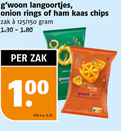  gwoon zoutjes 100 onion rings ham kaas chips zak 150 kilo v.a. 