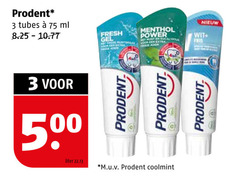  prodent tandpasta 3 500 tubes ml fresh gel menthol power wit fris liter m.u.v coolmint 