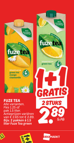  fuze tea ice 1 2 ei fuzetea green mango chamomile fles pak liter varieeren pakken grati union stuks 