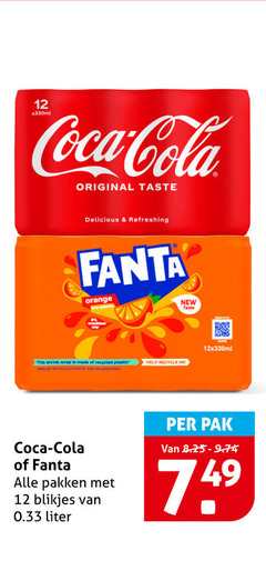  fanta coca-cola frisdrank cola 9 12 coca original taste refreshing orange calorie new this wrap recycled plastic and pakken blikjes liter help recycle pak 