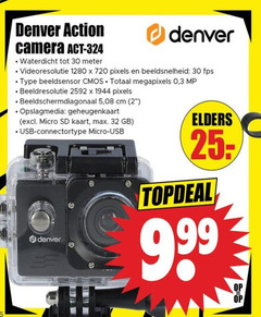  2 30 32 720 denver action camera meter videoresolutie pixels beeldsnelheid beeldsensor cmos megapixels 3 mp beeldresolutie beeldschermdiagonaal 5 cm opslagmedia geheugenkaart micro sd kaart gb usb elders 
