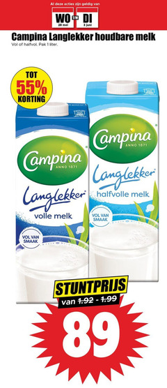  campina melk 1 3 5 28 55 juni langlekker houdbare halfvol pak liter nor anno volle halfvolle 