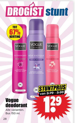 vogue deodorant 28 150 droge extravagant reve exotique perfume enjoy flowers rose and joyful jasmine sweet white marks 12 bus ml 