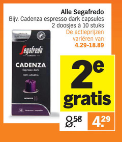  segafredo koffie koffiebonen koffiecups 2 10 100 espresso dark capsules doosjes stuks aluminium zanetti arabica varieeren 