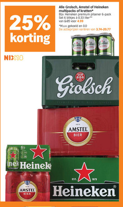 heineken amstel silver grolsch blikjes bier krat 6 25 1870 nix18 multipacks kratten premium pilsener pack liter m.u.v gekoeld 0.0 varieeren pilsner gb 