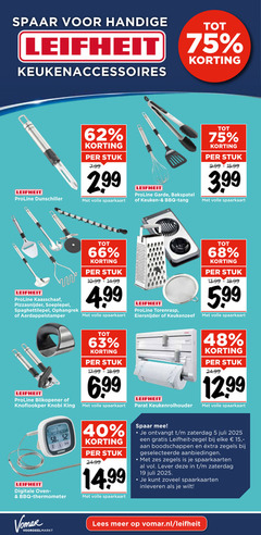  spaarakties 5 15 19 40 48 spaar leifheit keukenaccessoires proline dunschiller stuk volle spaarkaart garde bakspatel keuken bbq tang 3.99 kaasschaaf pizzasnijder soeplepel spaghettilepel ophangrek aardappelstamper torenrasp eiersnijder keukenzeef 99 blikopener king parat keukenrolhouder digitale oven thermometer ontvangt zaterdag zegel zegels zes lever inleveren lees vomar.nl 
