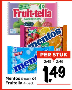  fruit-tella mentos snoep 4 5 fruitsap jus fruit 4x garden fruits mint pack fruitella stuk 