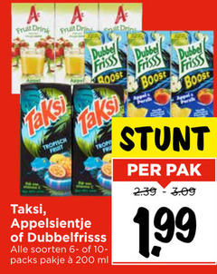  taksi dubbelfrisss appelsientje fruitdrank 200 fruit drink suit dubbel frisss roost boost appels angel tropisch soorten pakje ml trop pak 