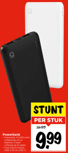  oplaadbare accu 3 ware powerbank capaciteit 10.000 telefoon keer laden input output usb stuk 