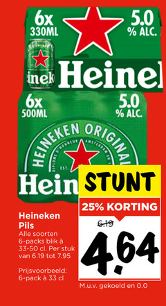  heineken blikjes bier 6 25 33 6x 330ml 500ml original pils soorten blik stuk pack gekoeld 0.0 