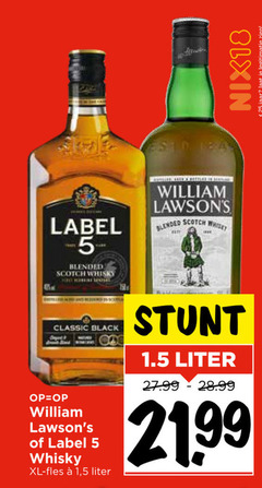  william lawsons whisky 5 25 nix18 jaar legitimatie label blended scotch classic black xl fles 1 liter 99 