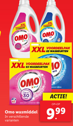  omo wasmiddel 10 20 30 65 xxl wasbeurten hygienisch schoon kleur wit min hardnekkige vlekken verwijdert 