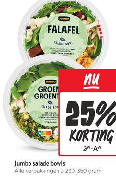  25 jumbo falafel salade bowl romainesla witte kaas volkoren couscous munt citroen vinaigrette groen groentefit spinazie doperwt groente nutri score bowls 