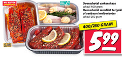  250 400 ovenschotel varkenshaas schaal zalmfilet teriyaki zeebaars kruidenboter 