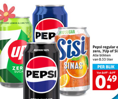  pepsi 7-up sisi frisdrank cola refreshing lemon lime taste zero sugar sinas regular blikken liter blik 