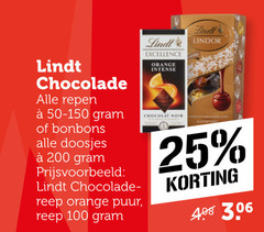  lindt chocolade 25 100 200 400 repen bonbons doosjes lindor excellence orange intense chocolat noir reep puur 