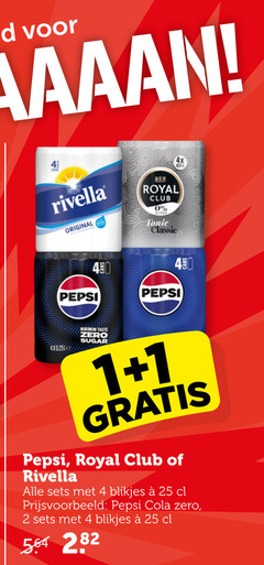  royal club pepsi rivella frisdrank cola 1 2 4 7 25 40 430 original tonic classic taste zero sugar blikjes 