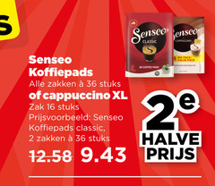  douwe egberts senseo koffiepads 2 6 16 36 classic cappuccino zakken stuks xl zak coffee pads big pack halve 