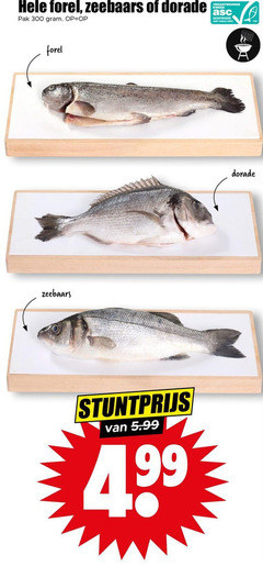  zeebaars dorade forelfilet 300 forel pak kweek gecertificeerd asc-aqua.org 5.99 