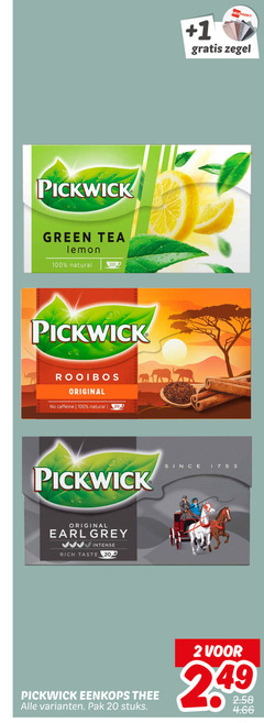  pickwick thee 2 20 100 200 green tea lemon natural rooibos original caffeine 1 zegel earl grey intense taste eenkops pak stuks since 