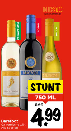  rose witte wijn rode 18 25 750 gold medal fris fruitig soepel nix18 jaar legitimatie alcohol mike barefoot droog pinot grigio californische soorten ml 