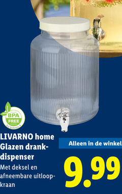  free livarno home glazen drank dispenser deksel afneembare uitloopaansluiting kraan 