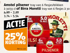  amstel birra moretti bier blikjes 6 25 30 pilsener tray blikken 33 liter v.a. 6x 330ml 