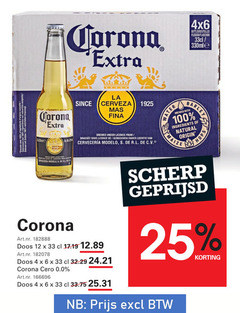  corona speciaalbieren 4 6 12 25 33 100 bottles bouteilles flessen since la cerveza mad brewed under from licentie water barley with ingredients natural origin cerveceria doos 0.0 scherp geprijsd 