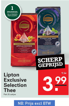  lipton thee 1 4 25 pakken selection african rooibos afrikaanse classic earl grey flavoured black tea noir gearomatiseerde zwarte pour infusion fraicheur pak zakjes scherp geprijsd 3.99 