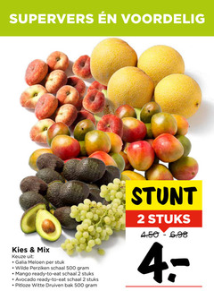  2 500 supervers mix galia meloen stuk wilde perziken schaal mango ready to stuks avocado pitloze witte druiven bak 
