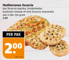  mediterraneo focaccia duo paprika kruidenboter basilicum tomaat mini mozzarella pak 2 kilo v.a. 