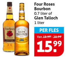  1 four roses bourbon but talloch blended scotch choice liter fles 