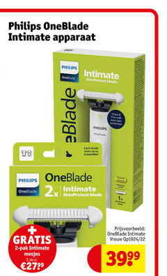  2 4 22 philips oneblade intimate apparaat skinprotect blade shave with skin protection each up to 2x trimming 1x pak mesjes t.w.v. vrouw 