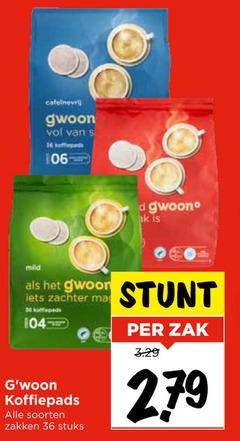  gwoon koffiepads 16 36 cafeinevrij mild lets soorten zakken stuks zak 2 