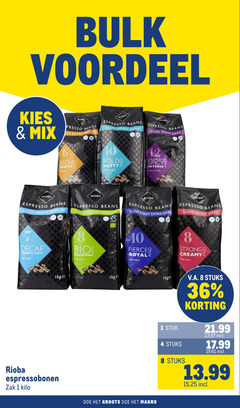  rioba koffiebonen 1 4 8 10 12 36 100 bulk voordeel mix presso beans roast medium fruity arabica espresso dark bold robusta italian style spicy intense decaf smooth bio easy sweet fairtrade royal strong creamy espressobonen zak kilo makro stuk stuks v.a. 