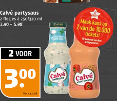  calve snacksaus 2 300 partysaus 250 320 ml liter v.a. knoflook kans 10.000 tickets whisky cocktail 