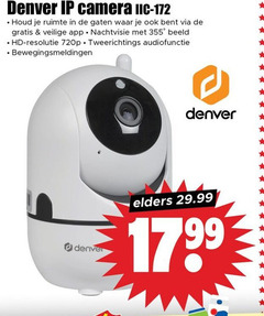  denver beveiligingscamera camera ruimte gaten nachtvisie beeld tweerichtings audiofunctie hd resolutie 720p elders 