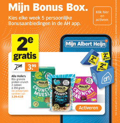  2 5 50 350 box week bonusaanbiedingen 3.99 granola protein crunch zakken varieeren klik activeer albert 2e muts cr bar activeren combinatie productvarianten 