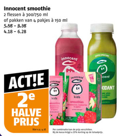  innocent fruitsmoothie 2 4 25 30 150 smoothie flessen 300 750 ml pakken 2e halve liter v.a. super cent kids smoothies combinatie kassa apple 