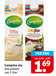  1 10 69 campina vlaflip chocolade vla slagroom vanillesmaak romig pakken liter volle pak 16 