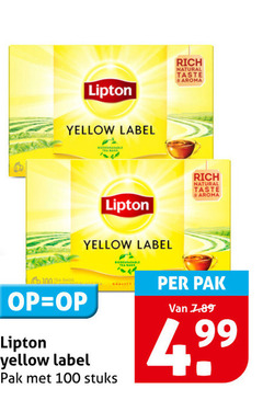  lipton thee 100 natural taste aroma yellow label pak stuks 
