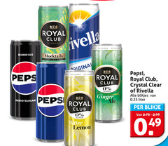 suiker alcohol r royal club original taste sparkling drink zero sugar bitter lemon ginger pepsi crystal clear rivella blikjes 0.25 liter blikje 